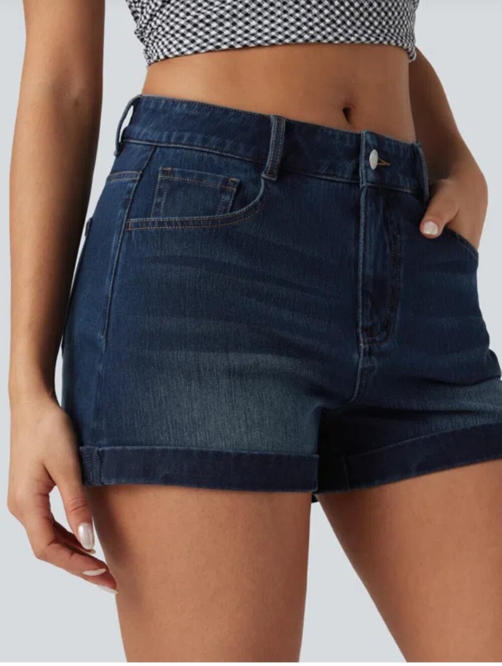 Halara Flex Mid Rise Zipper Pockets Denim Casual Shorts 3''